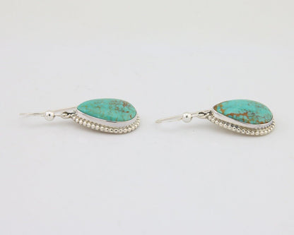 Navajo Dangle Earrings 925 Silver Natural Turquoise Artist Signed Montoya C.80's