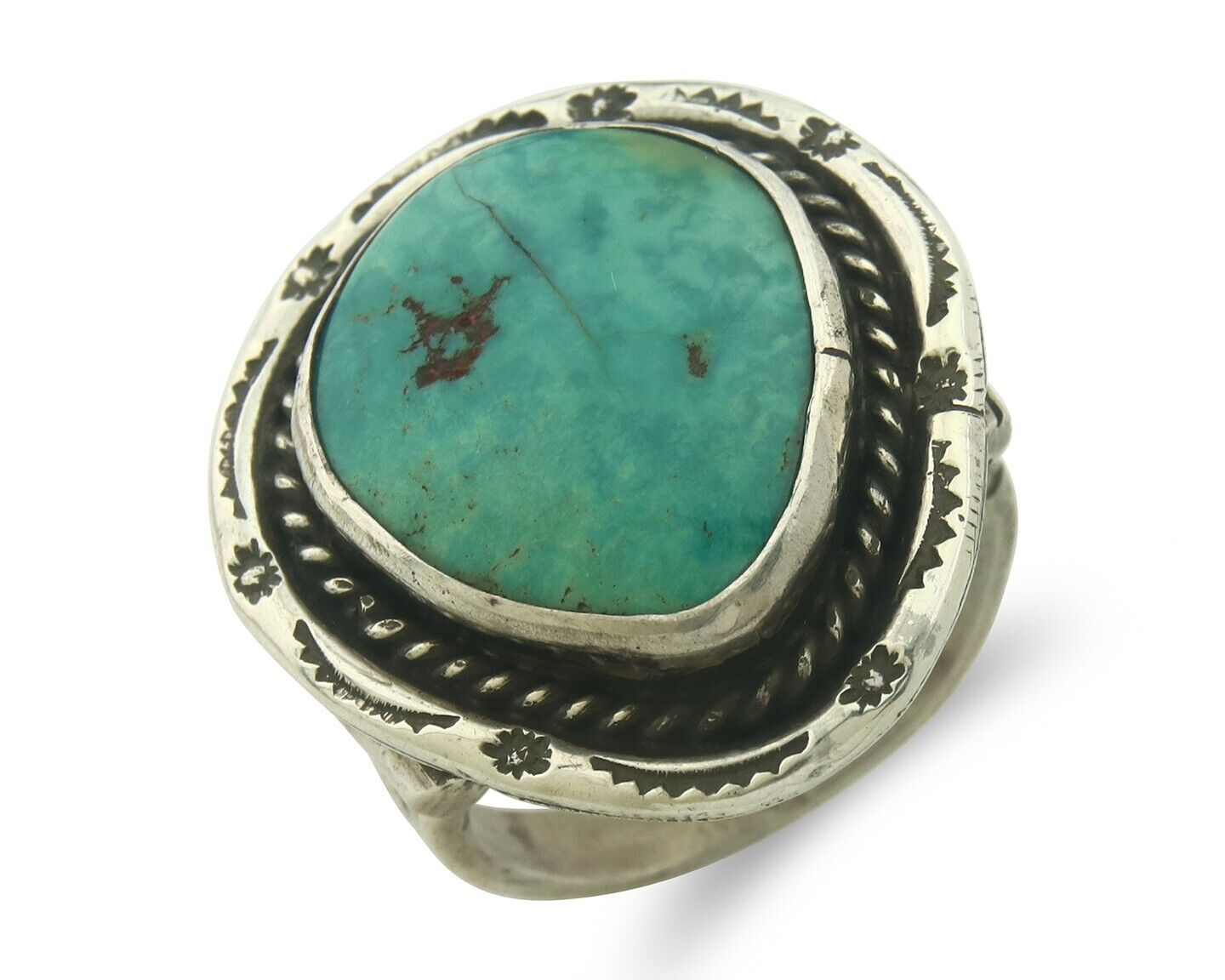 Navajo Men Ring 925 Sterling Blue Turquoise Native Artist C.80's Size 10