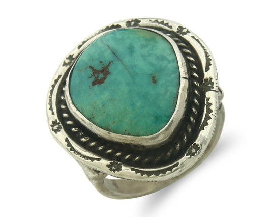 Navajo Men Ring 925 Sterling Blue Turquoise Native Artist C.80's Size 10