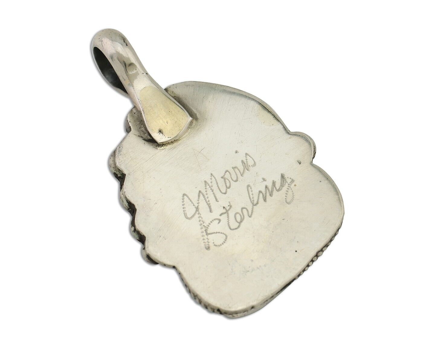 Navajo Pendant 925 Silver Sleeping B Turquoise Signed Justin Morris C.80's