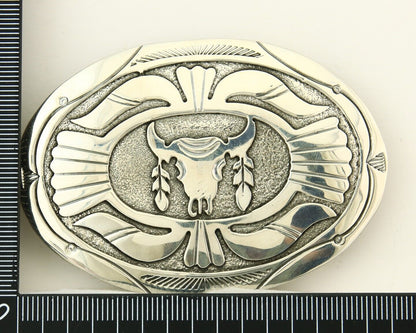 Navajo Belt Buckle 925 Sterling Silver Artist Signed Gene Gibson 2x3 in C.80's