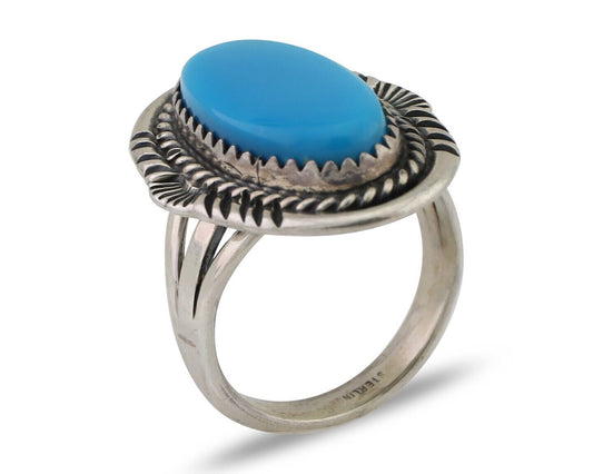 Navajo Hand Stamped Ring 925 Silver Natural Turquoise Native Artist C.80's