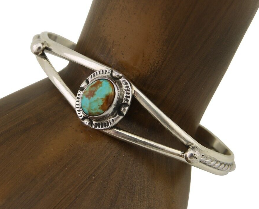 Navajo Bracelet 925 Silver Blue Turquoise Artist Signed Gecko C.80's