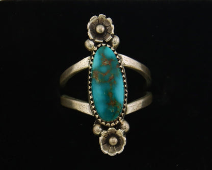 Navajo Ring 925 Sterling Natural Blue Turquoise Native Artist C.80's Size 6.5