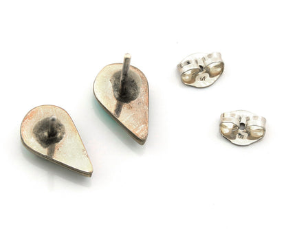 Navajo Earrings Sterling Silver Inlaid Turquoise & MOP Vintage Handmade