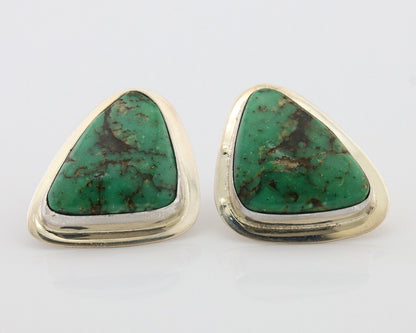 Navajo Shield Earrings 925 Silver Natural Turquoise Artist Signed M.S. C.80's