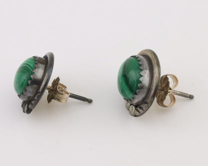 Navajo Earrings 925 Silver Natural Malachite Native American Artist C.80's