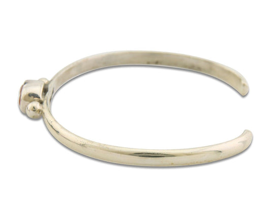 Navajo Bracelet .925 Silver Mediterranean Red Coral Cuff Native Artist C.80's