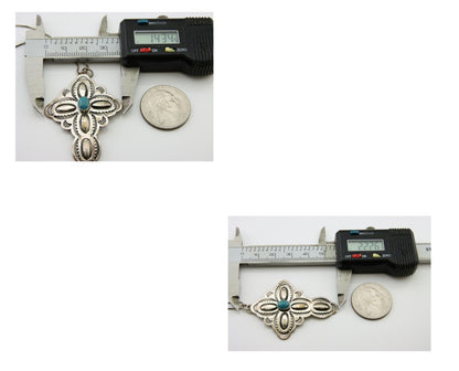 Navajo Cross Hand Stamped Necklace 925 Silver Turquoise Artist Signed JRS C.80's