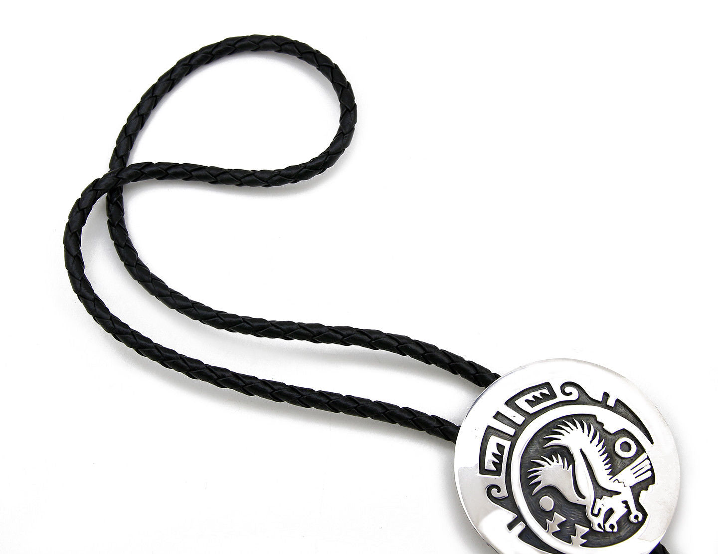 Navajo Artist Sharon Cisco Round Eagle Scenic 925 Solid Sterling Silver Bolo Tie