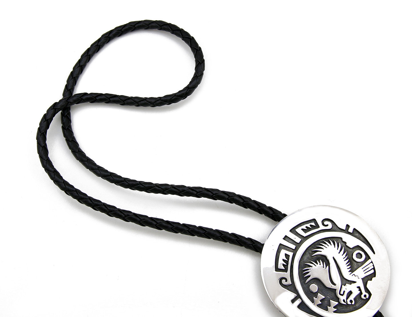 Navajo Artist Sharon Cisco Round Eagle Scenic 925 Solid Sterling Silver Bolo Tie