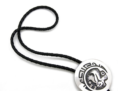 Navajo Artist Sharon Cisco Round Eagle Scenic 925 Solid Sterling Silver Bolo Tie