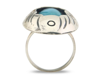 Navajo Ring 925 Sterling Turquoise Handmade Native Artist C.80's Size 5.75