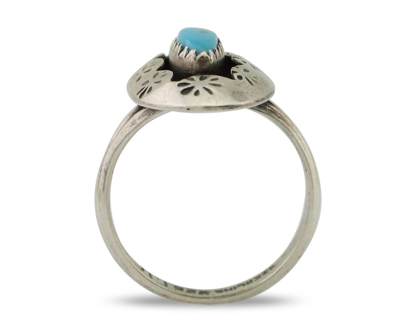 Navajo Ring 925 Silver Natural Blue Turquoise Signed IJC C.80's