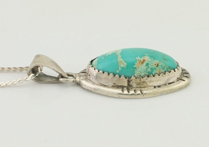 Navajo Necklace 925 Silver Kingman Turquoise Native American Artist C.90s