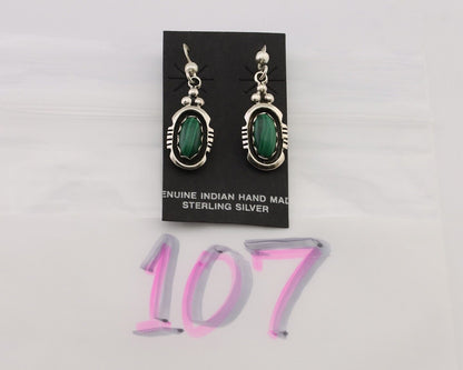 Navajo Dangle Earrings 925 Silver Natural Malachite Native American Artist C.80s