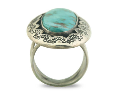 Navajo Ring 925 Sterling Turquoise Handmade Signed M Cat C.80's Size 9.5