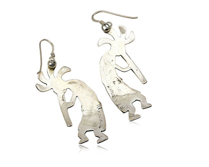Navajo Dangle Earrings .925 Silver & 14k Solid Yellow Gold Kokopelli Signed RT