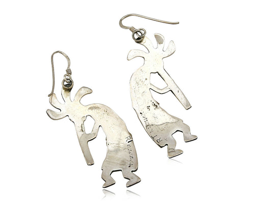 Navajo Dangle Earrings .925 Silver & 14k Solid Yellow Gold Kokopelli Signed RT