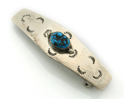 Navajo Barrette Sterling Silver Turquoise Hand Stamped Vintage Native Artist