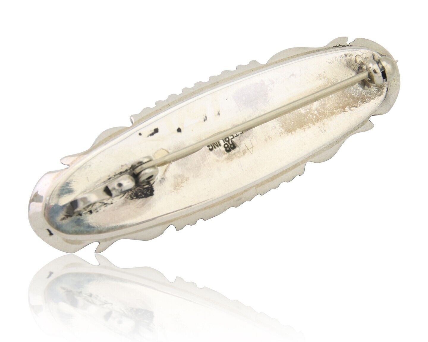 Navajo Pin Pendant 925 Silver Natural Blue Turquoise Artist Signed Running Bear