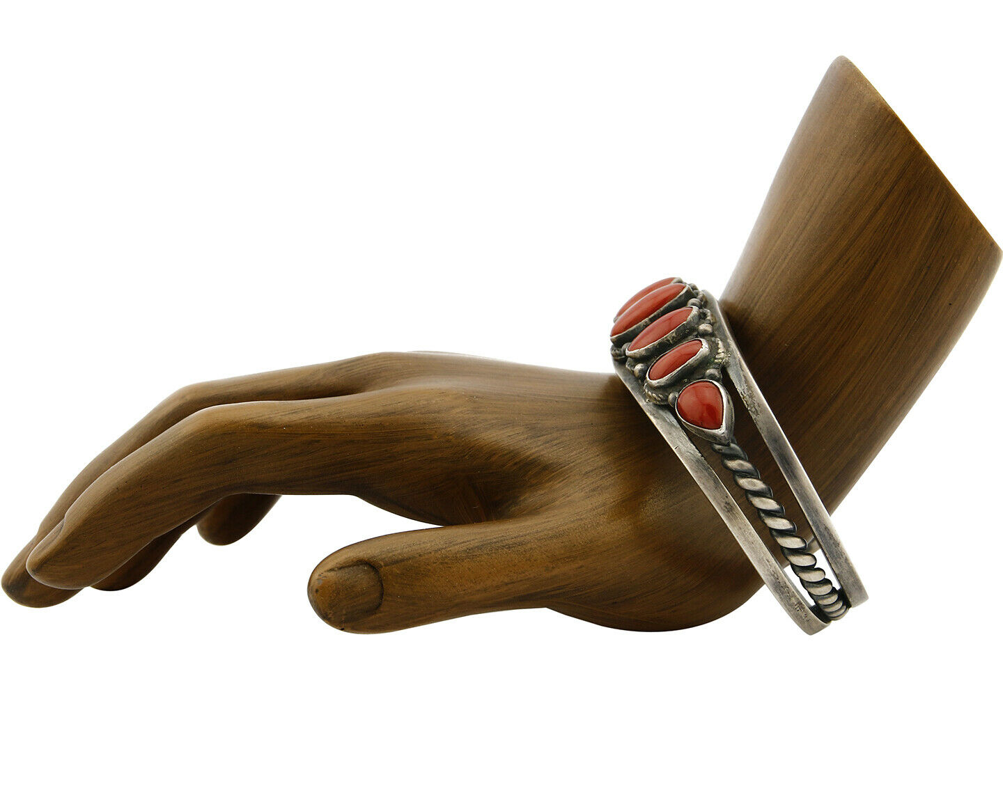Navajo Bracelet .925 Silver Natural Red Mediterranean Coral Signed S