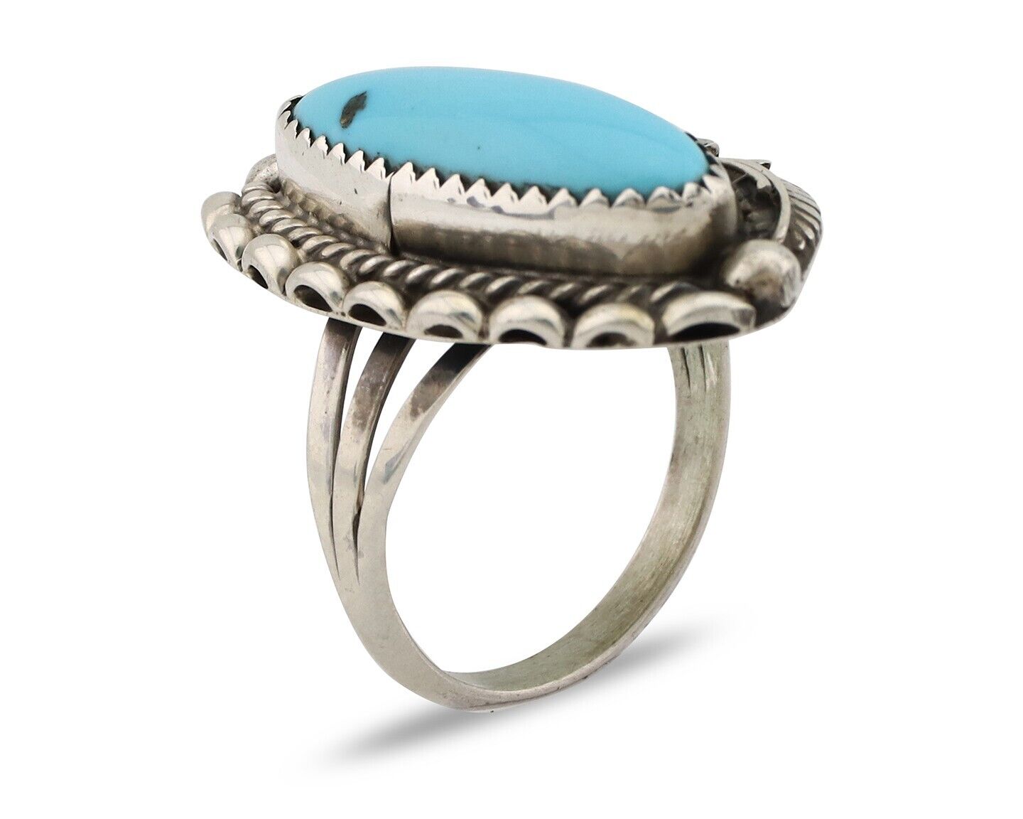 Navajo Ring 925 Silver Sleeping Beauty Turquoise Signed SC C.80's