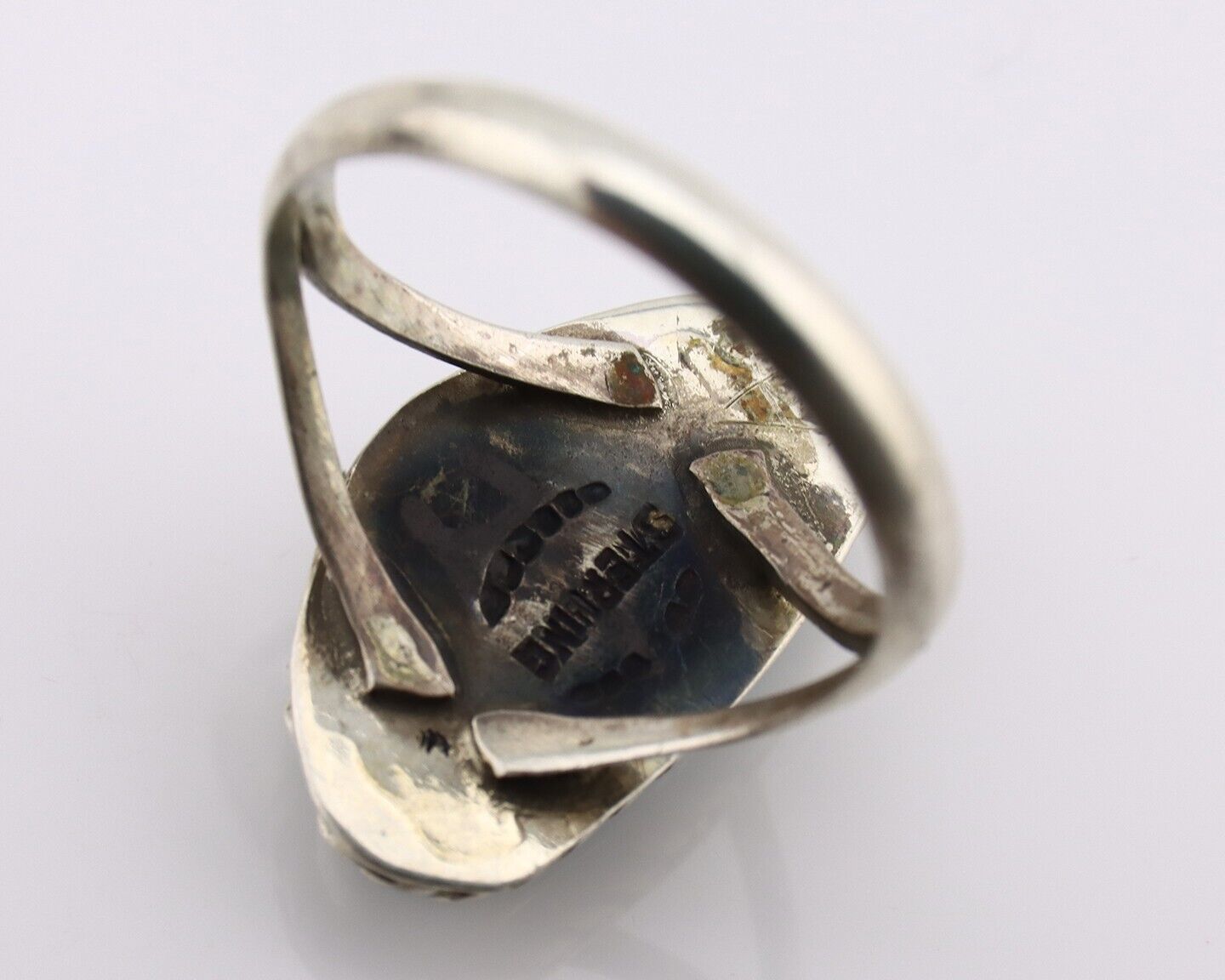 Navajo Ring 925 Silver Natural Turquoise Artist Signed Rabbit Stick C.80's