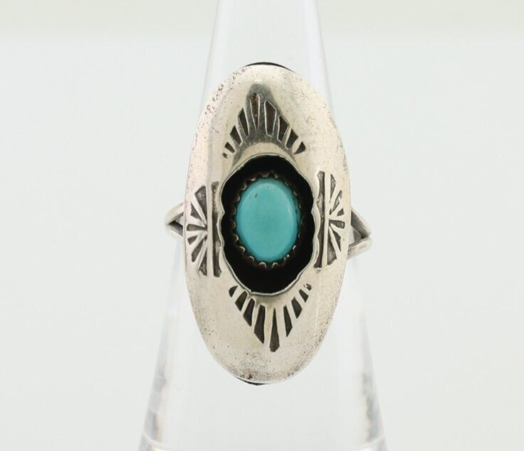 Navajo Ring 925 Silver Natural Blue Turquoise Native American Artist C.80's