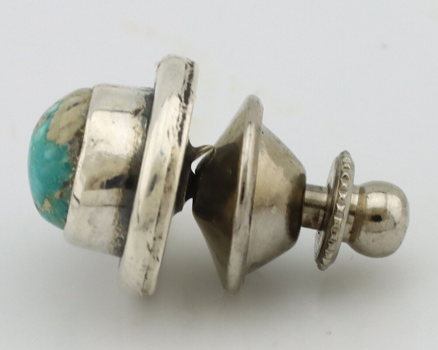 Navajo Tie Tack 925 Silver Natural Mined Turquoise Native American Artist C.80's