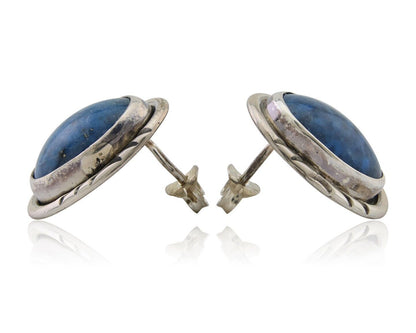 Navajo Paw Earrings 925 Silver Blue Denim Lapis Native American Artist C.80's