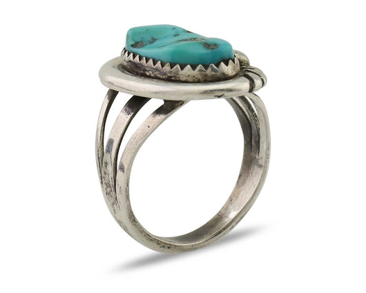 Navajo Ring 925 Silver Sleeping Beauty Turquoise Native American Artist C.80's