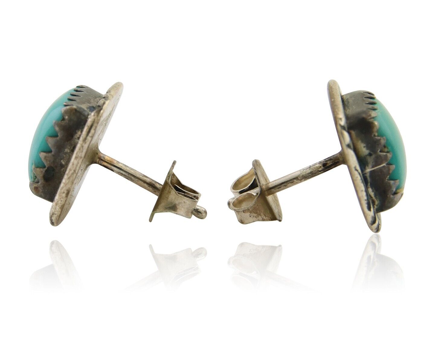 Navajo Hand Stampied Earrings 925 Silver Blue Turquoise Native Artist C.80's