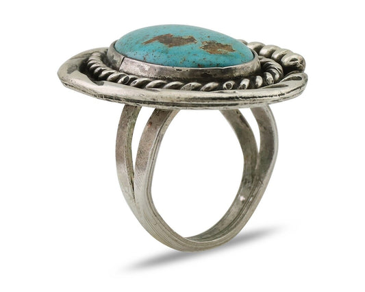 Navajo Ring 925 Silver Gem Blue Turquoise Native American Artist C.80's