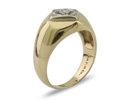 Men Natural Mined Diamond Solitaire Ring 14k Solid Yellow Gold
