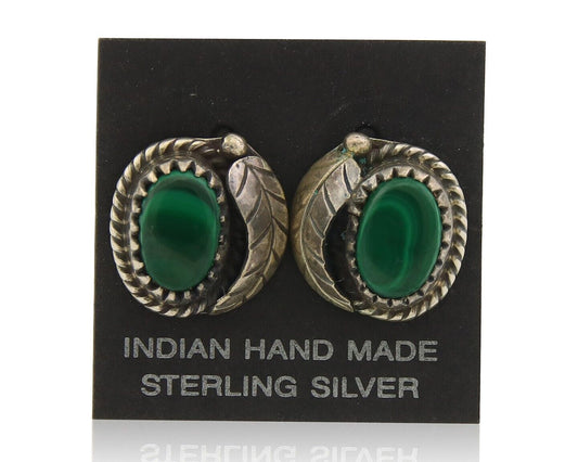 Navajo Earrings 925 Silver Handmade Natural Green Malachite Native American C80s