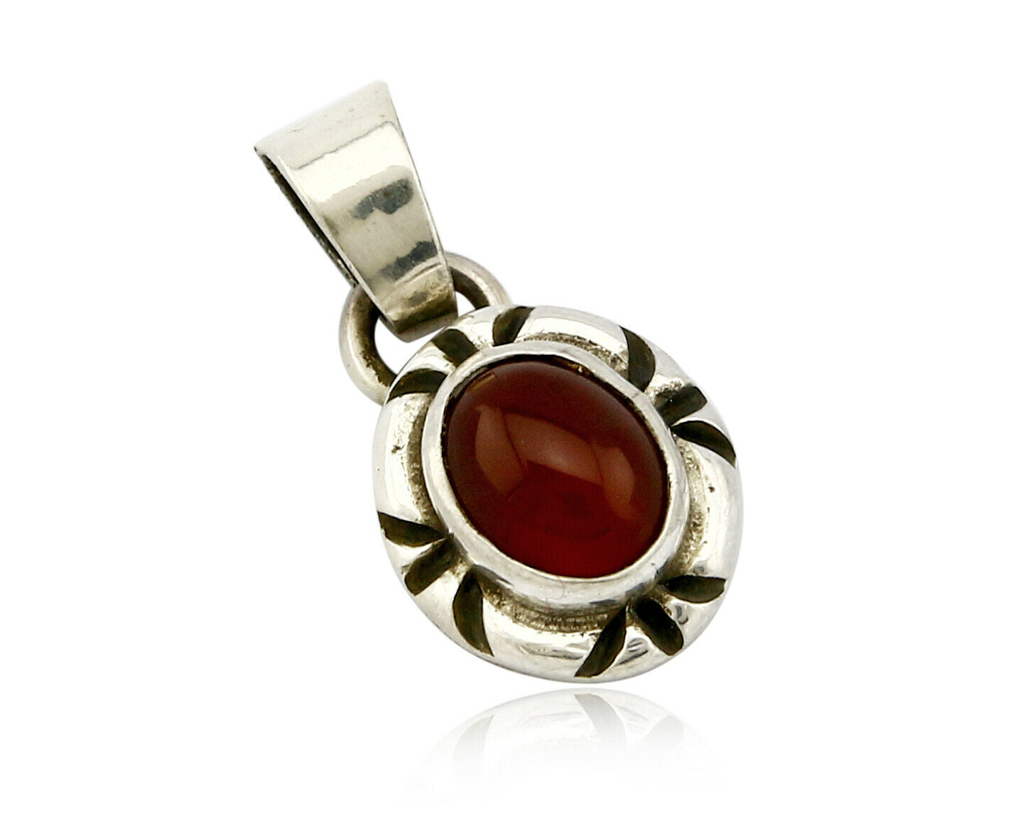 Navajo Hand Stamped Natural Mined Cornelian in .925 SOLID Silver Pendant