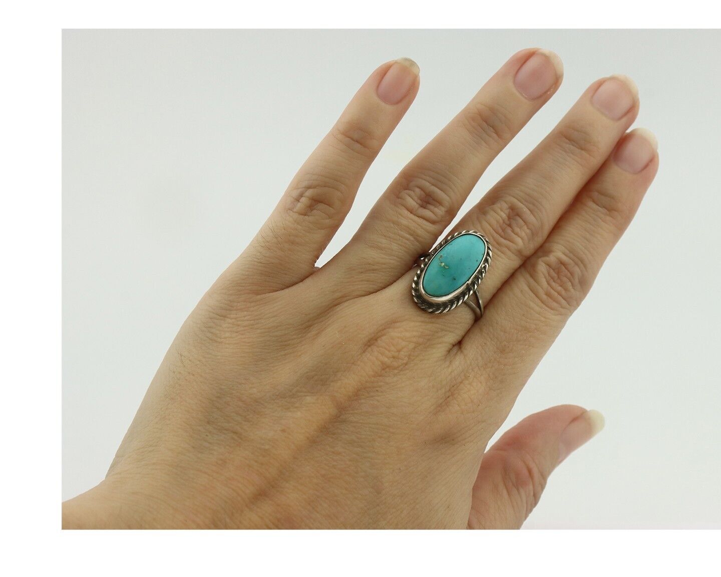 Navajo Ring 925 Silver Natural Blue Turquoise Signed M Montoya C.80's