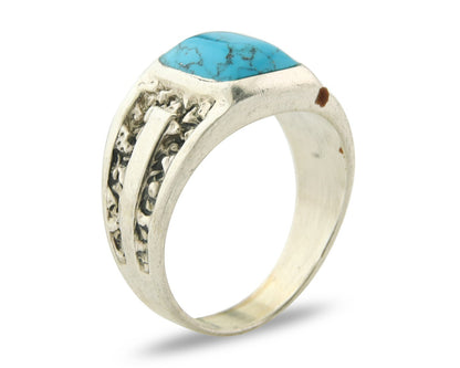 Men Vintage Nugget Ring 925 Sterling Turquoise Artist Signed SC Size 10