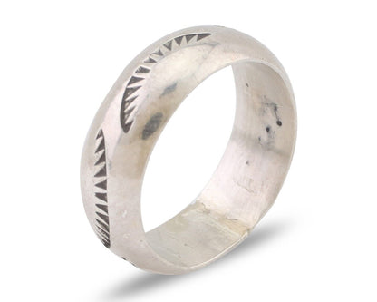 Navajo Hand Stamped Band 925 Silver 6.0 mm Signed Larry Chavez Size 5.0 C.80's