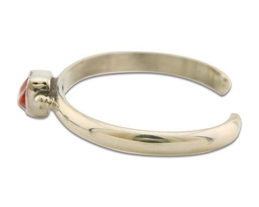 Navajo Bracelet .925 Silver Mediterranean Red Coral Cuff Native Artist C.80's