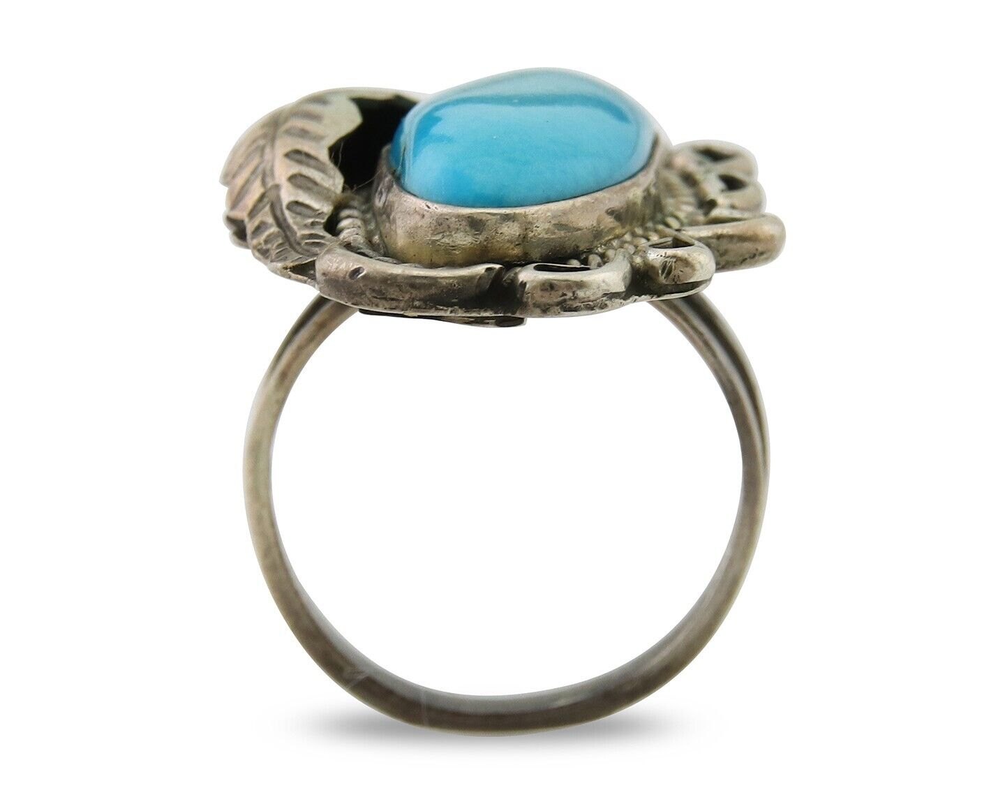 Navajo Ring .925 Sterling Blue Turquoise Artist Signed EK C.80's