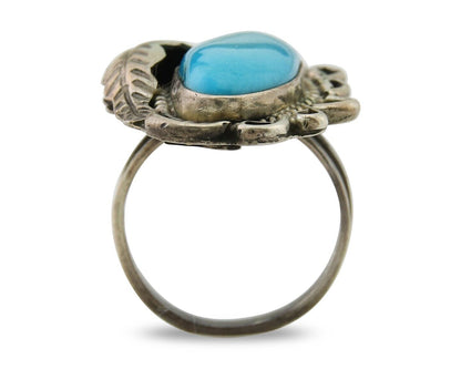Navajo Ring .925 Sterling Blue Turquoise Artist Signed EK C.80's