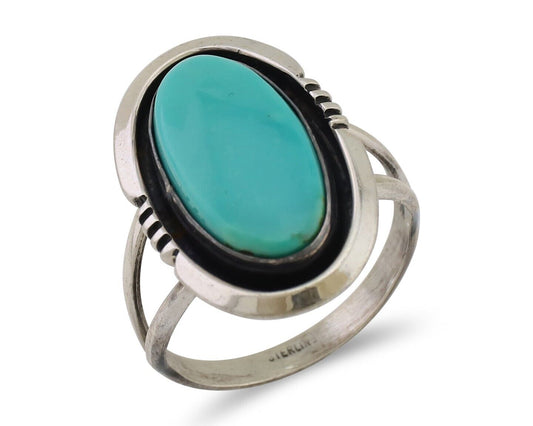 Navajo Hand Stamped Ring 925 Silver Natural Turquoise Native Artist C.80's