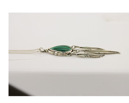 Large Navajo Pendant 925 Silver Natural Malachite Native American Artist C.80's