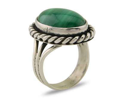 Navajo Handmade Ring 925 Silver Natural Malachite Native American Artist C.80's