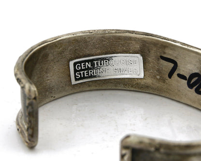 Navajo Bracelet .925 Silver Red Coral & Turquoise Handmade Cuff C.70's