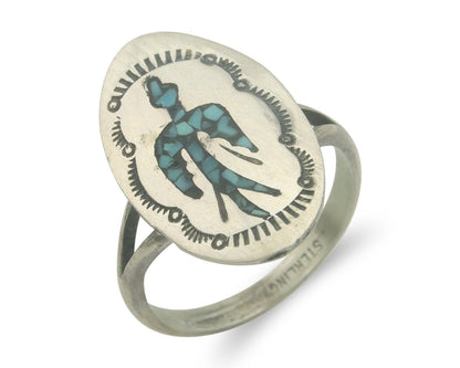Navajo Ring 925 Sterling Natural Chip Inlay Blue Turquoise C.80's Size 7.75