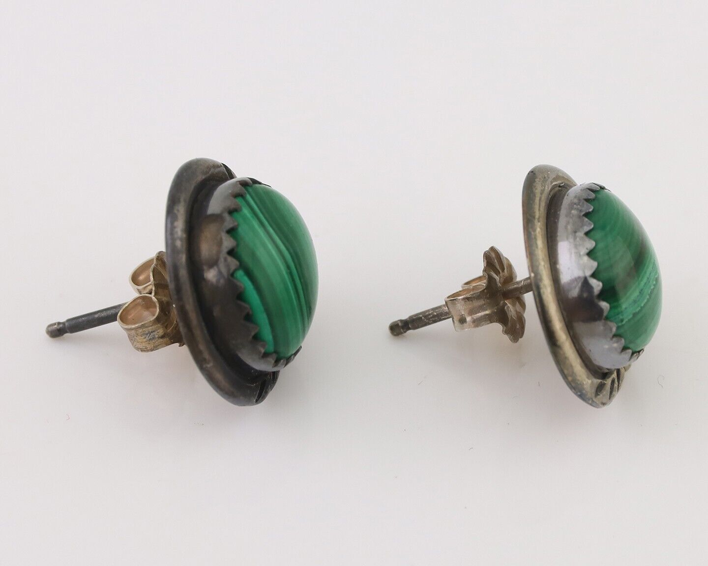 Navajo Earrings 925 Silver Natural Malachite Native American Artist C.80's