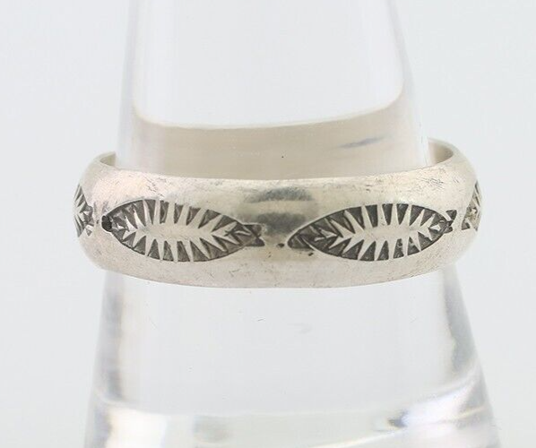 Navajo Hand Stamped Band 925 Silver 6.0 mm Signed Larry Chavez Size 10.25 C.80's